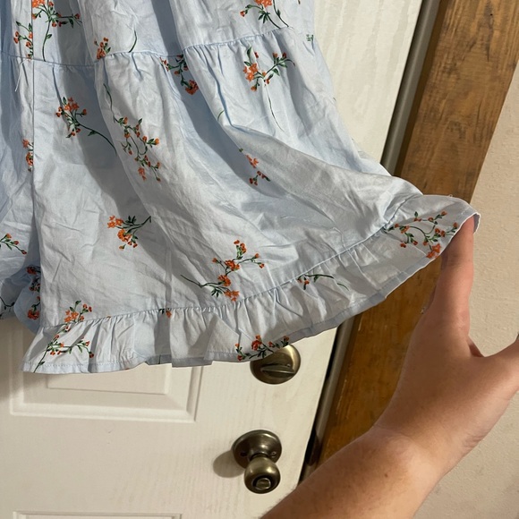 Wild Fable Women’s Button Front Tiered Romper - Light Aqua with Florals - Picture 8 of 11